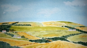 Ayrshire Farms ~ Watercolor by John Klobucher