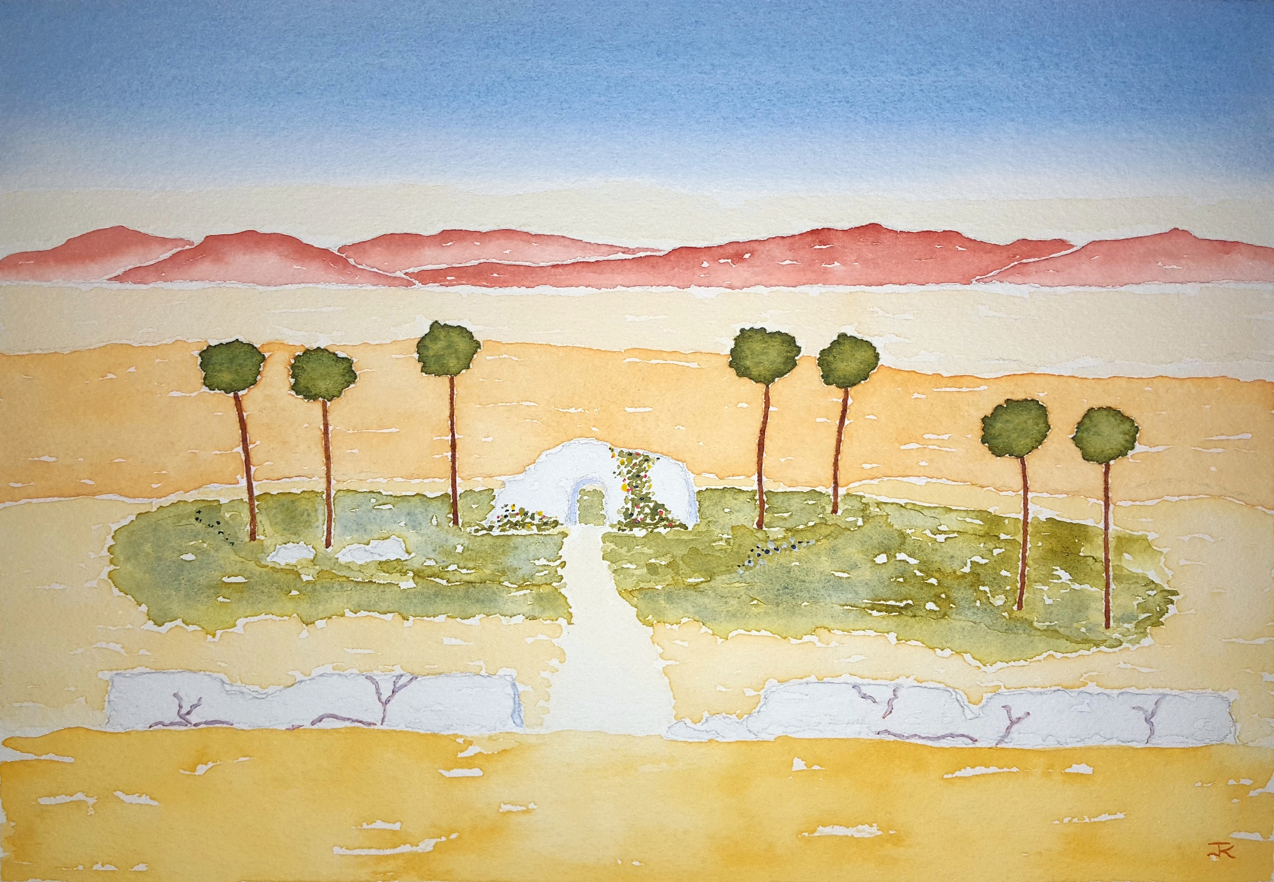 Oasis of Lore ~ Watercolor by John Klobucher